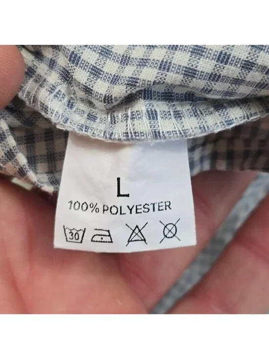 Blue Checkered Short Sleeve Peplum Blouse Large V-Neck Cottage Core - Picture 2 of 3